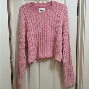 Aerie Blush Cropped Cable Knit Crew Neck Sweater XL